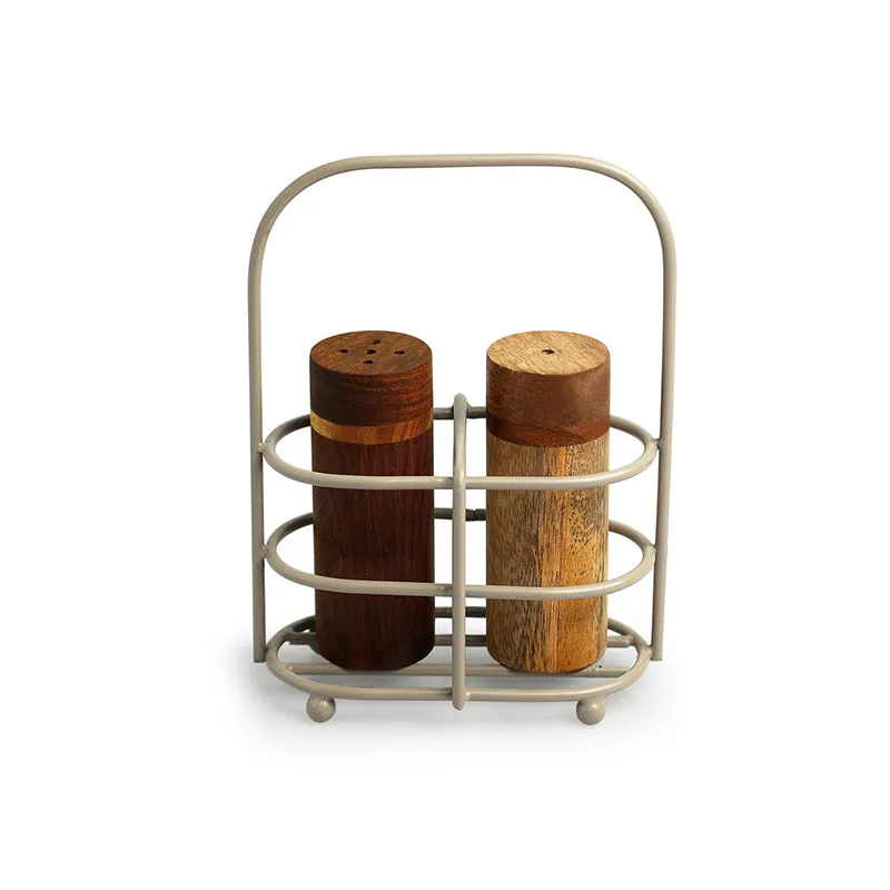 Salero Wood Salt & Pepper Shaker With Iron Holder (45 mL) - Three Piece Set media 3