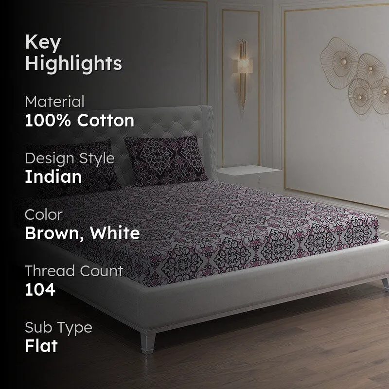 Monte Carlo Petal Aura Cotton Bedsheet (Brown,White) - 104 TC media 2