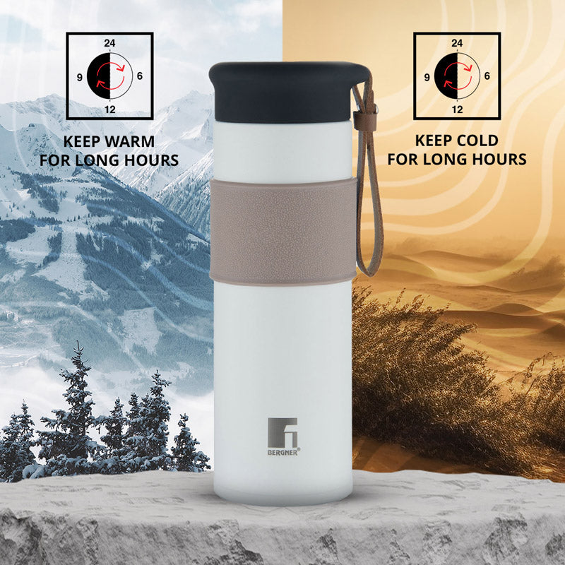 Bergner Walking Mountain Mist Thermosteel Hot And Cold Flask (White) - 450 mL media 3