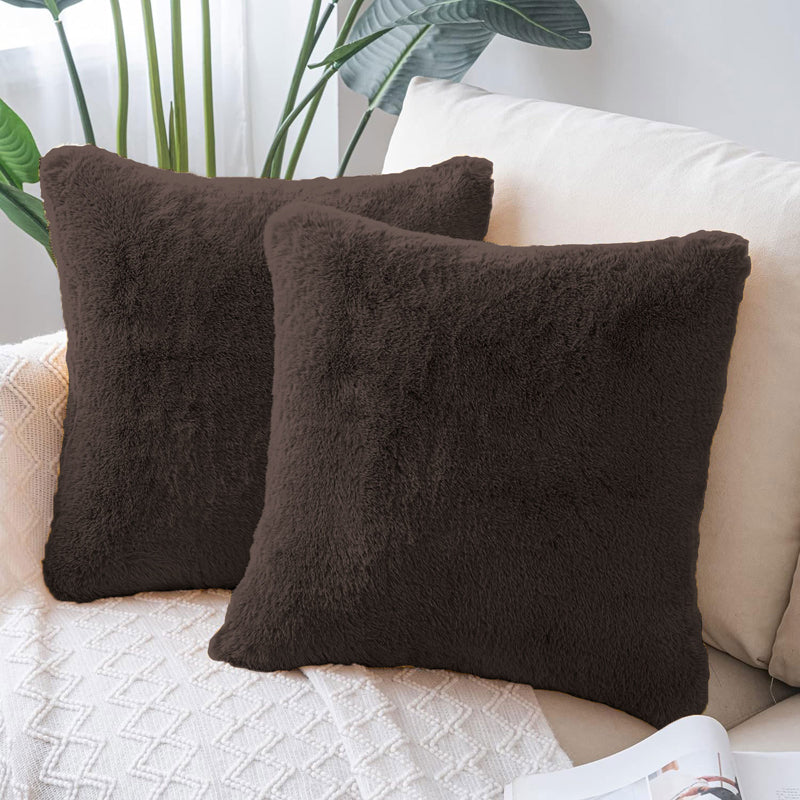 Cozy Puff Fur Cushion Cover Set (Brown) - Set Of Two