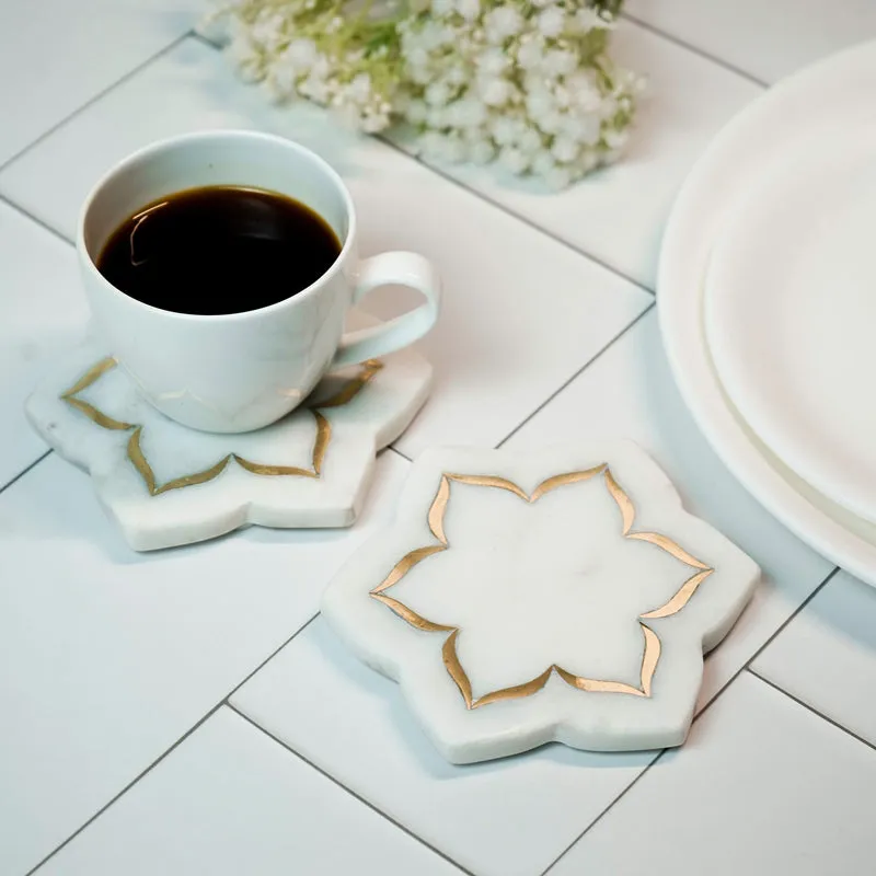FleurCraft Marble Coaster With Brass Inlay - Set Of Two media 3