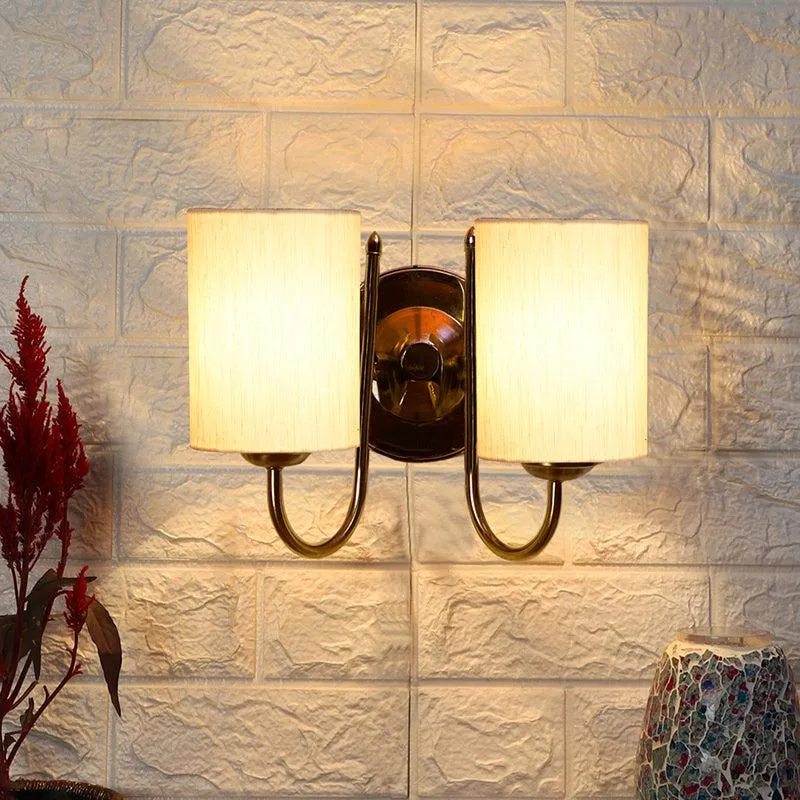Veda Duo Cylindrical Fabric & Metal Wall Lamp - Off White media 1