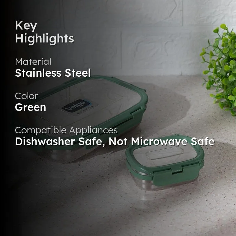 Viora Green Stainless Steel Lunch Box (775/150 mL) - Two Piece Set media 2