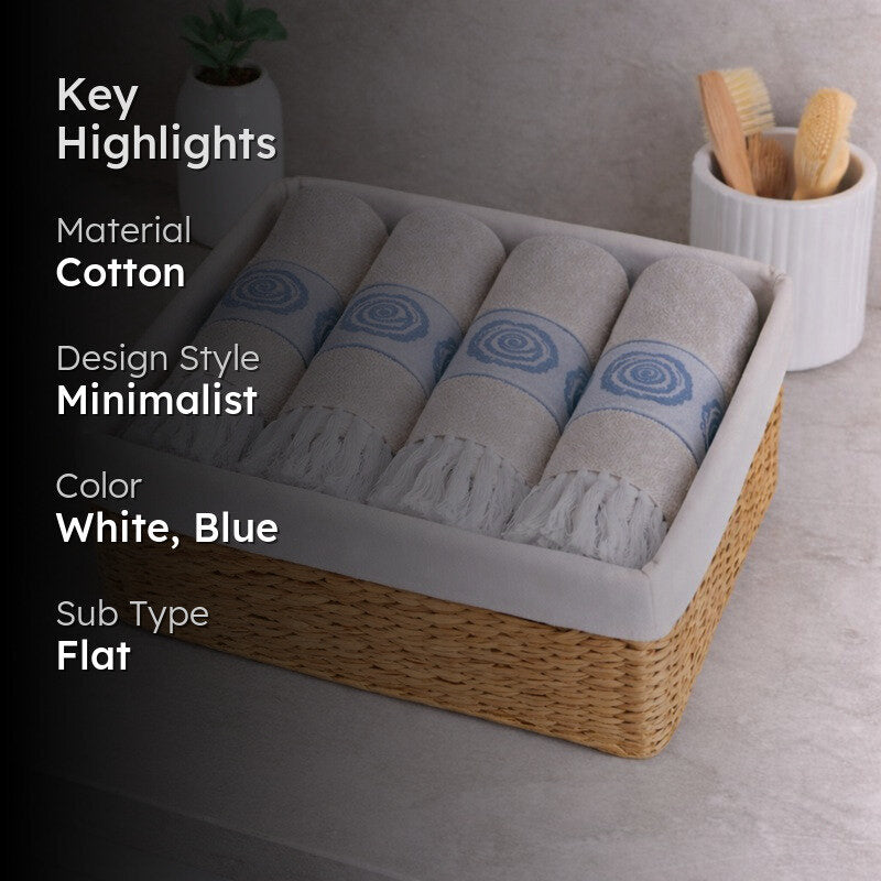 Rosette Cotton Hand Towel (Blue) - Set Of Four media 2