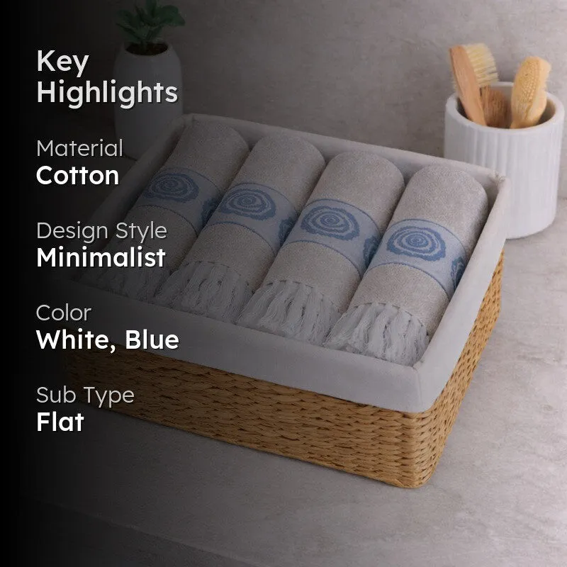 Rosette Cotton Hand Towel (Blue) - Set Of Four media 2