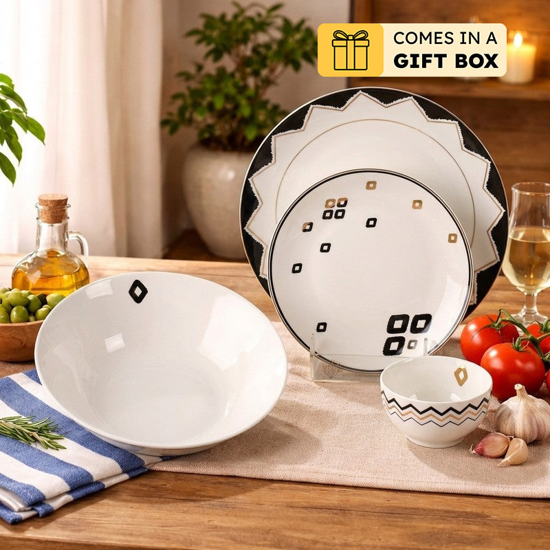 Urban Elegance 24k Gold Brushed Dinner Set (White,Black)- 20 Piece Set
