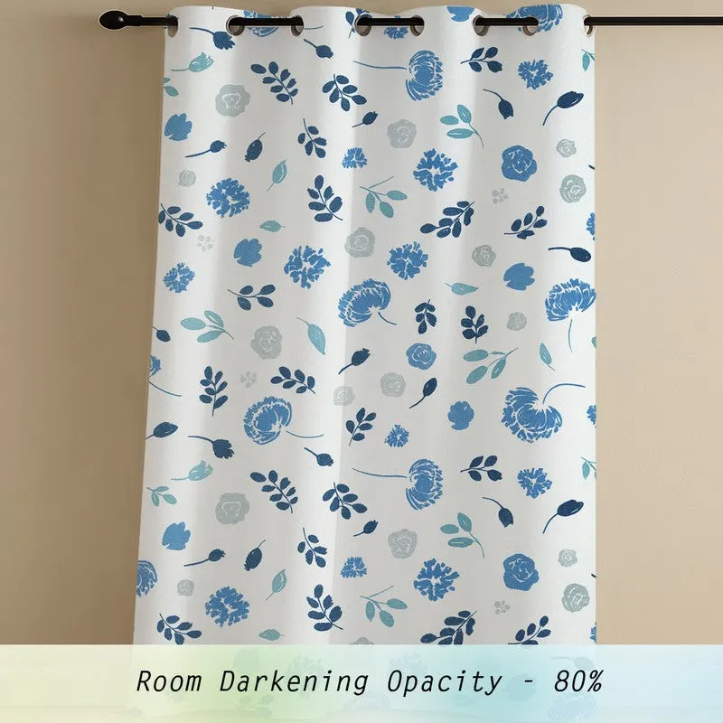 BloomSpry Cotton Curtains (blue,grey) - Set Of Three media 3