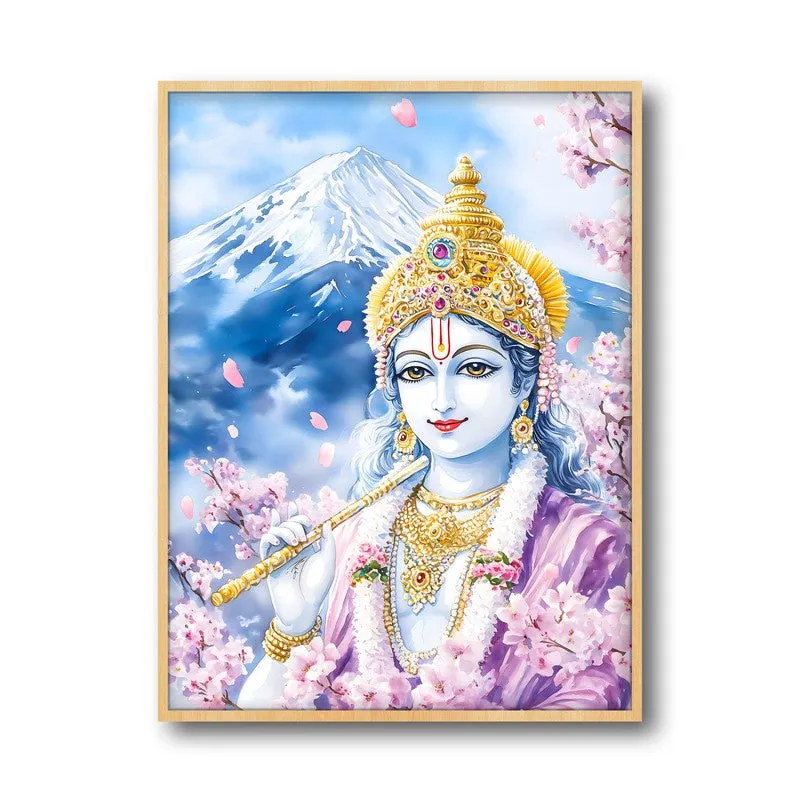 Govardhana Giridhari Spiritual Archival Paper Wall Painting - Natural Brown Frame media 5