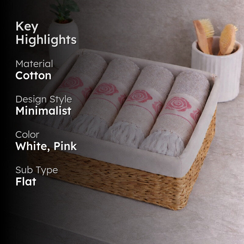 Rosette Cotton Hand Towel (Pink) - Set Of Four media 2