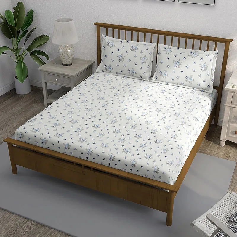 Swayam Florenca Floral Cotton Bedsheet (Blue) - 250 TC media 1
