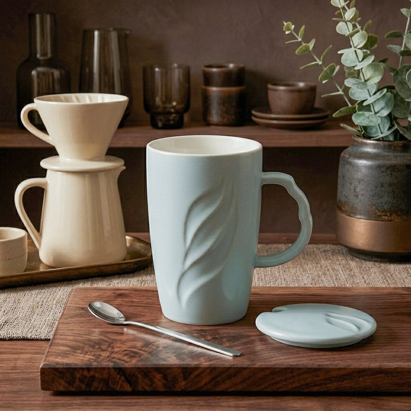 Wavy Ceramic Coffee Mug (400 mL) - Light Blue media 4