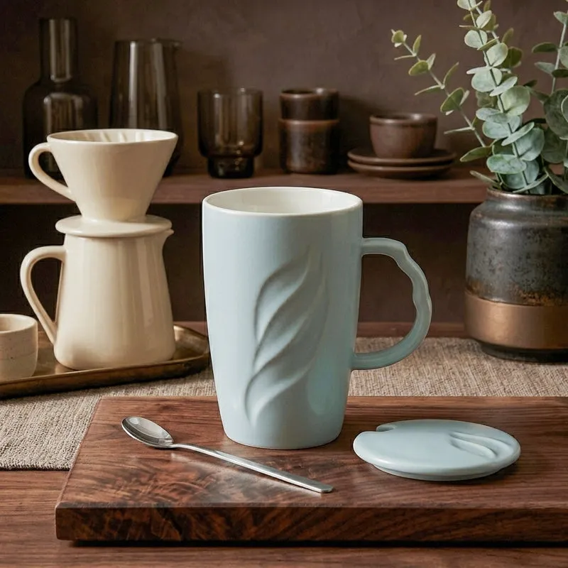Wavy Ceramic Coffee Mug (400 mL) - Light Blue media 4