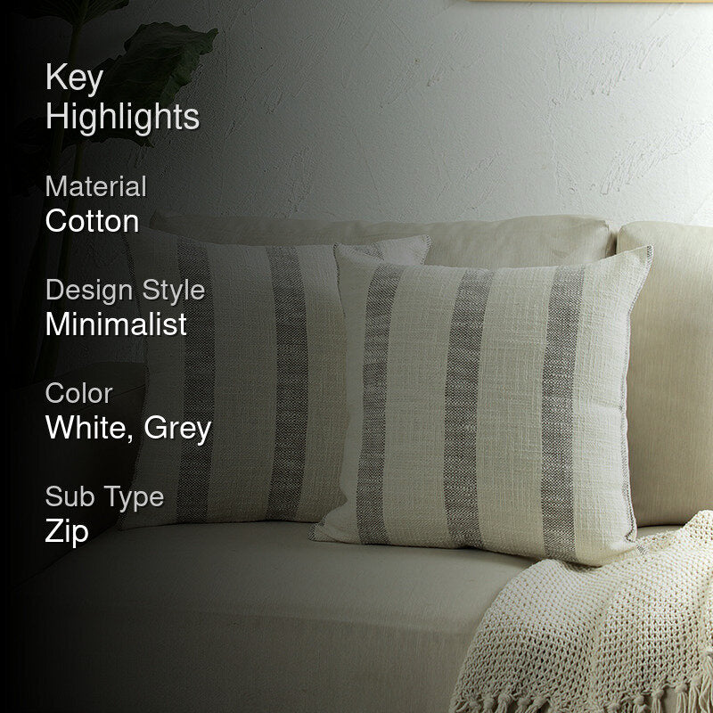 Driftwood Stripes Woven Cotton Cushion Cover (Grey & White) - Set Of Two image 2