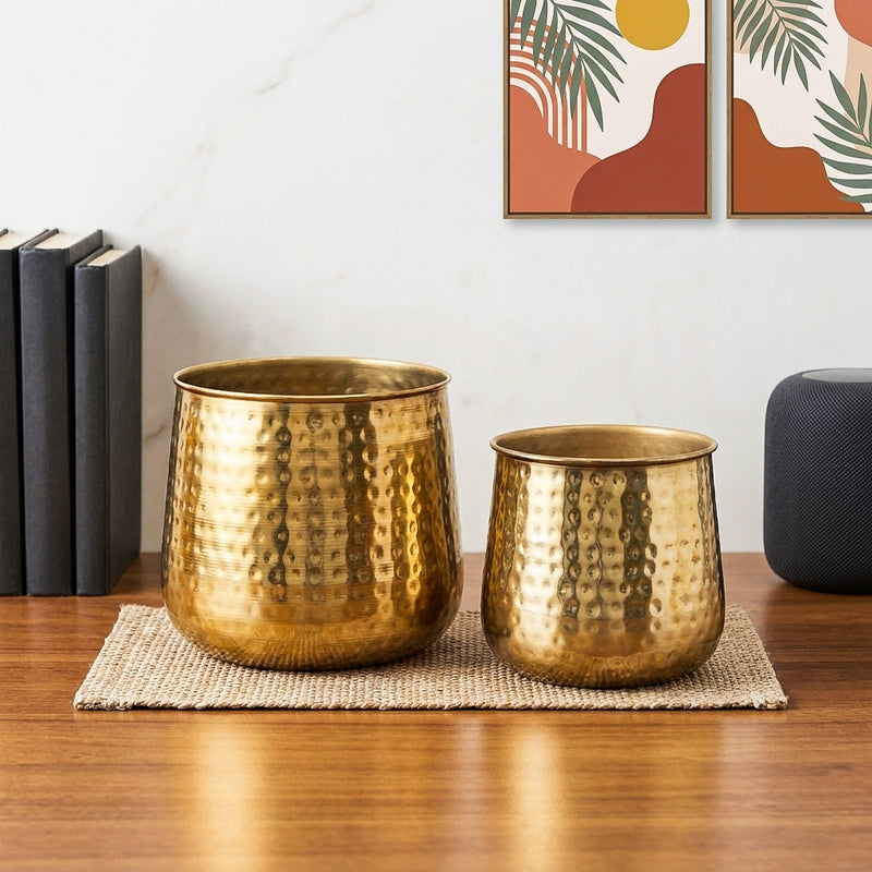 Rooted Charm Auric Golden Planter - Set Of Two
