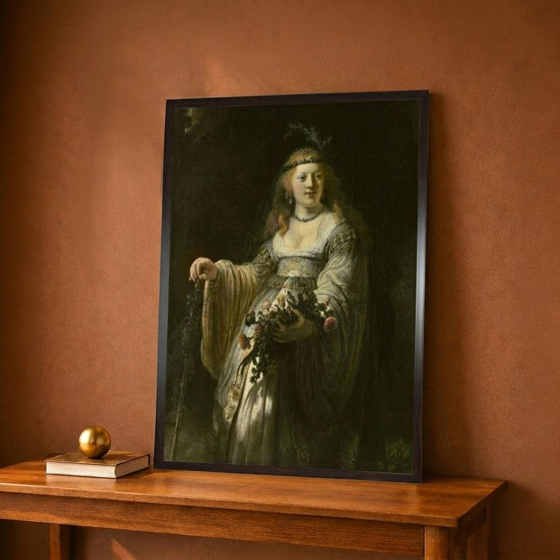 Saskia van Uylenburgh in Arcadian Costume, 1635 Canvas Wall Painting - 9 x 12 Inches