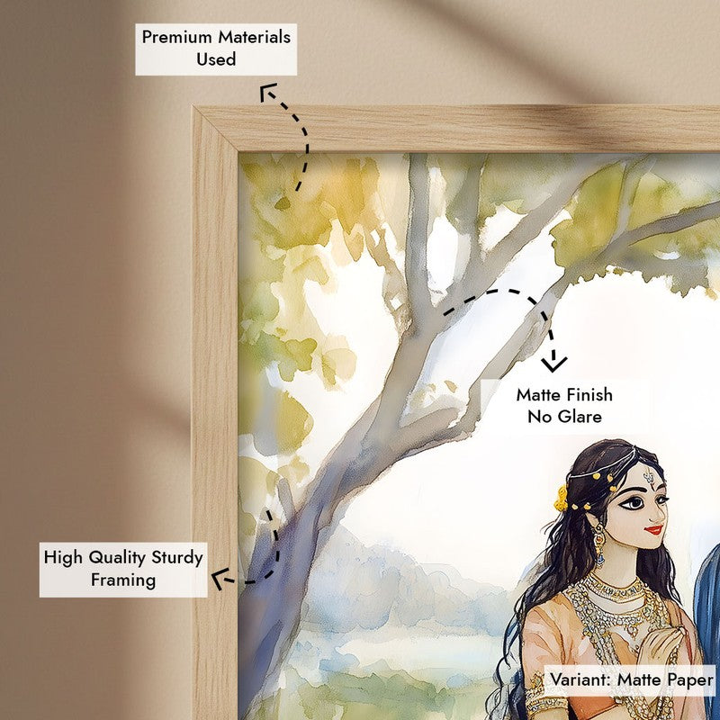 Radha Krishna Spiritual Archival Paper Wall Painting - Natural Brown Frame media 6