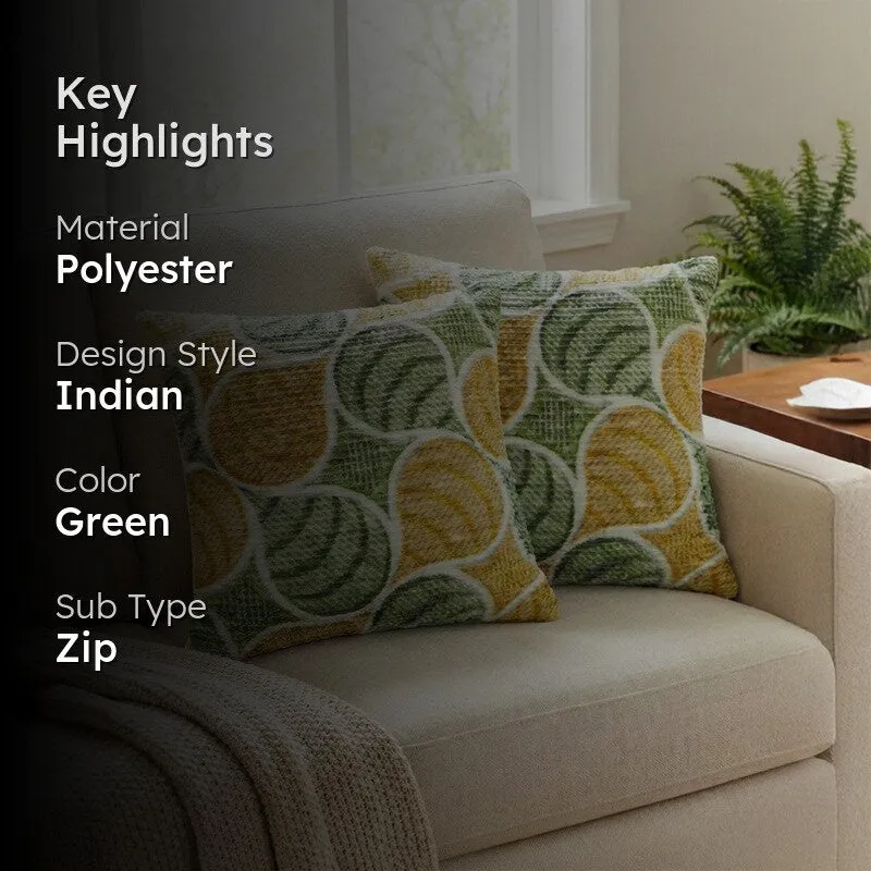 PetalPrism Cushion Cover (Green, Yellow) - Set Of Two media 2