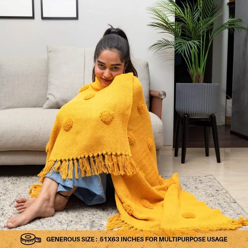 Urban Space Modern Pom-Pom Cotton Throw - Yellow media 5