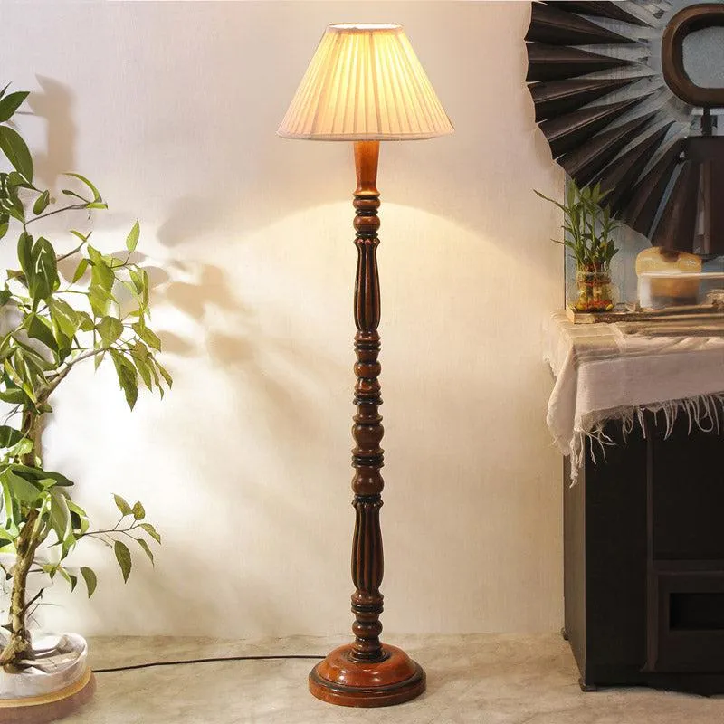Masiya Vintage Wooden Floor Lamp With Plated Shade - Off-White media 1
