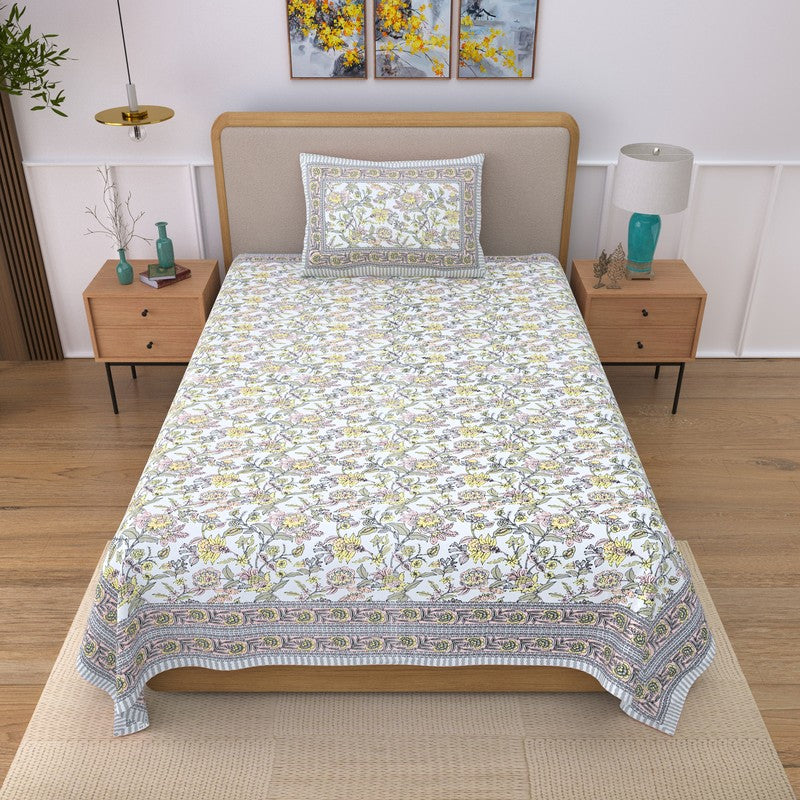Lunelle Floral Cotton Bedsheet (Multicolor) - 240 TC