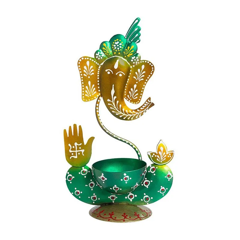 Ganesha Handpainted Tea Light Candle Holder - Black media 3