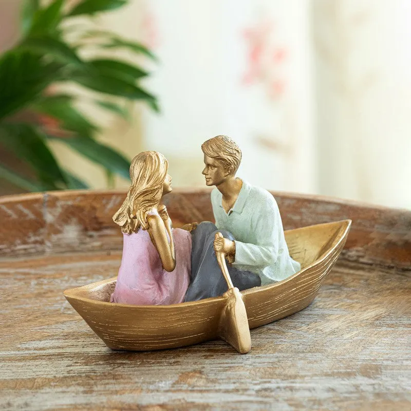 Boat Couple Resin Handpainted Showpiece media 1