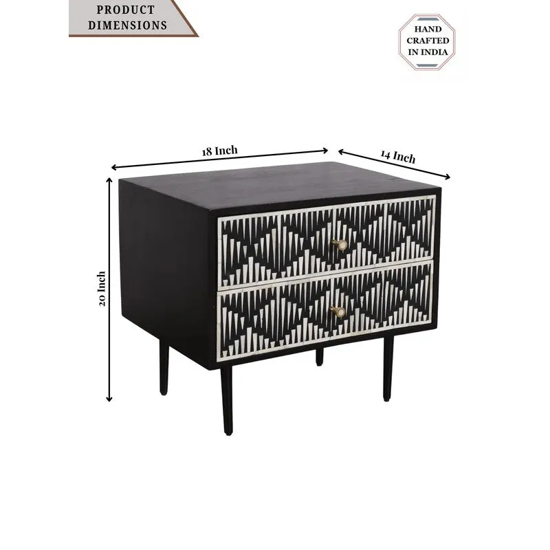Modern Black Bone Inlay Bedside Table media 9