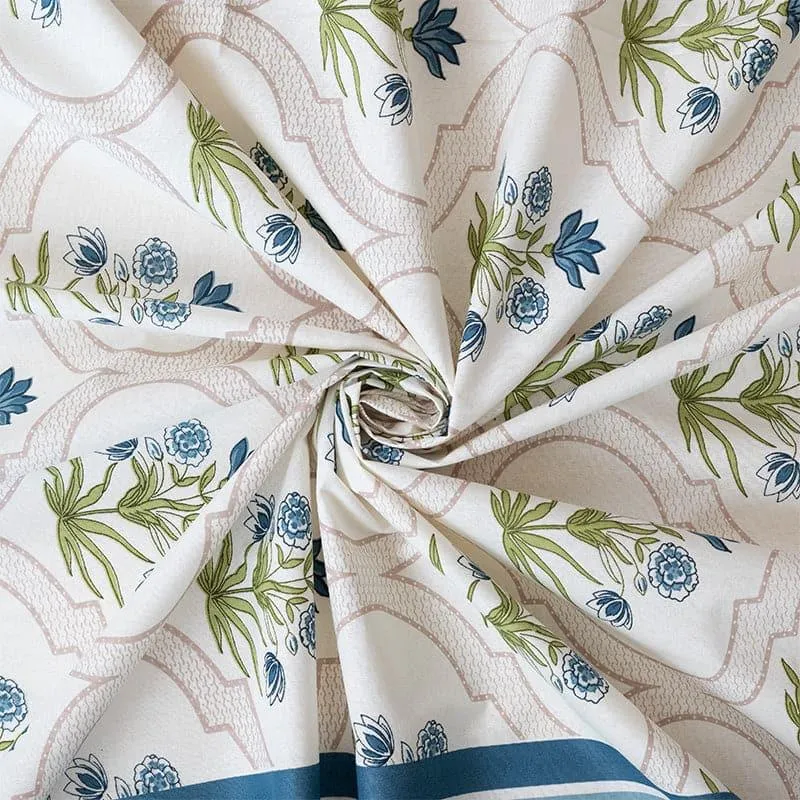 Imara Flora Cotton Bedsheet (Blue) - 144 TC media 5