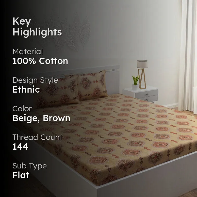 Dreams Of Desert Cotton Bedsheet (Beige, Brown) - 144 TC media 2