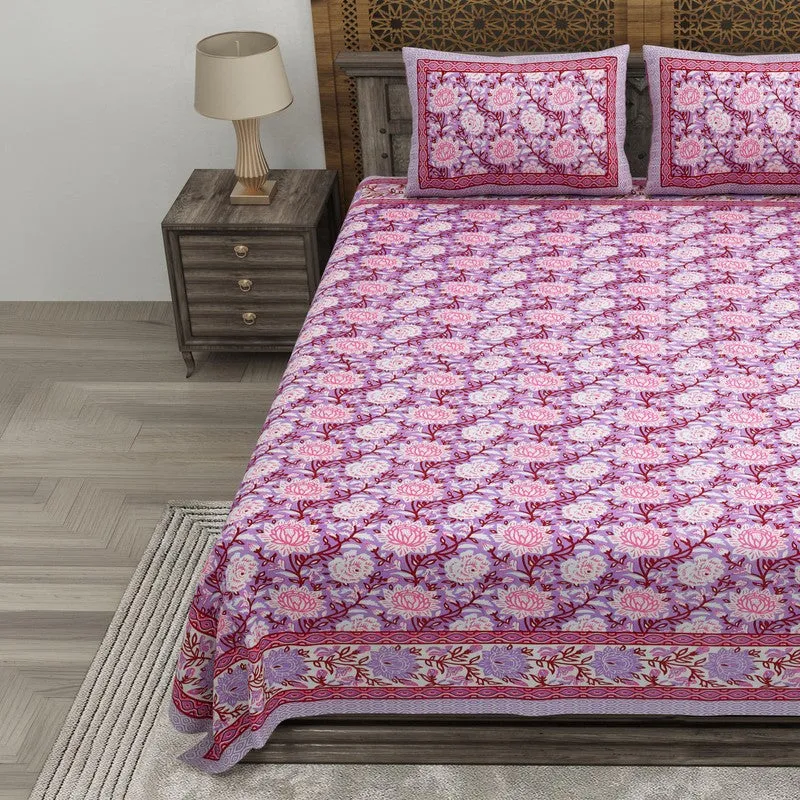 Bloomo Cotton Bedsheet (Purple,Pink) - 240 TC media 1