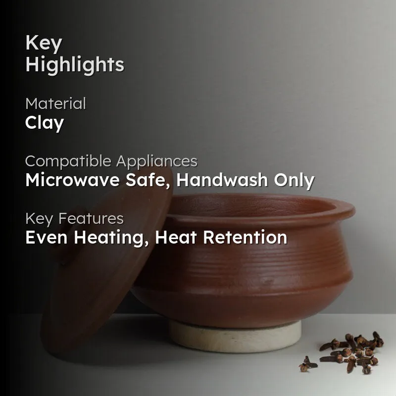 Kalinaw Biriyani Clay Pot With Lid Brown 2000 mL / 10 Inches media 2