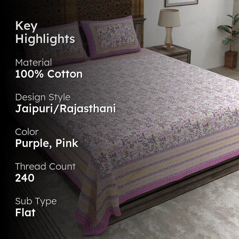 Aurava Cotton Bedsheet (Purple,Pink) - 240 TC media 2