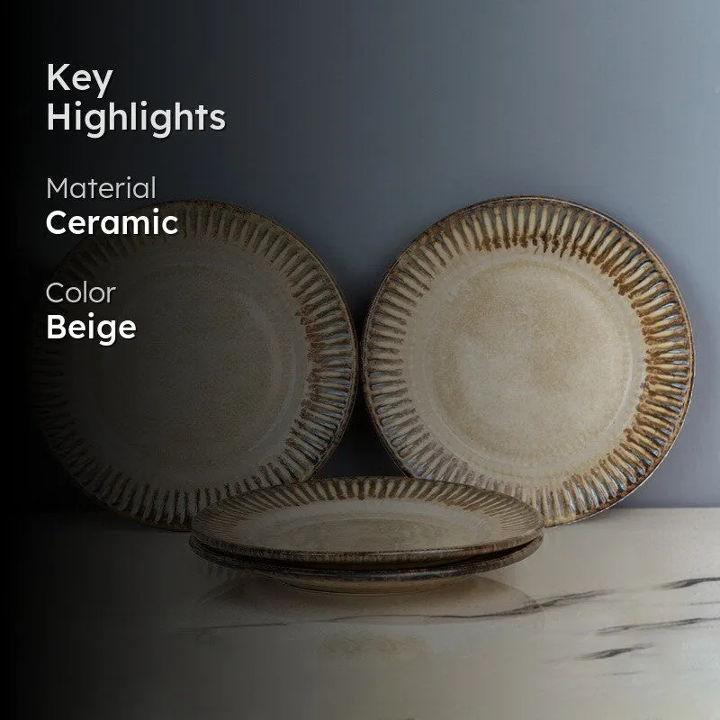 Mintora Beige Ceramic Dinner Plate - Set Of Four media 2