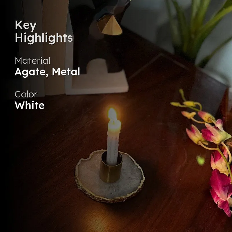 Niema Handcrafted Agate Candle Holder - White media 2