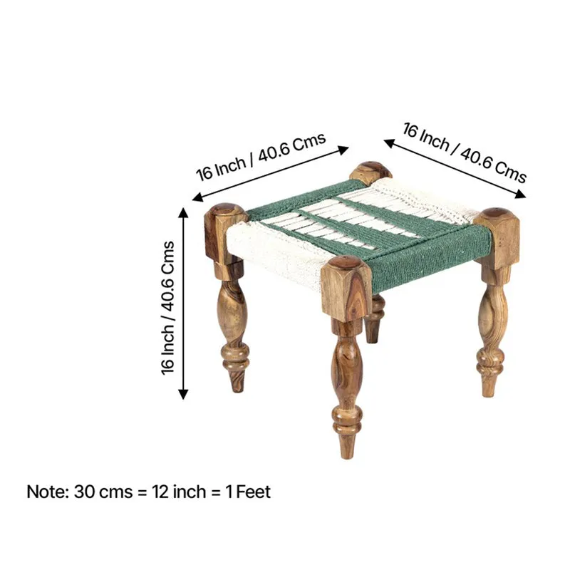 Hynex Sheesham Wooden Stools (Green,White) - Set Of Two media 8