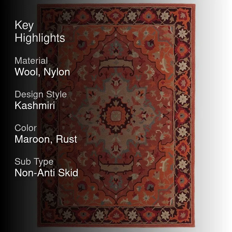 Nephthys Hand Tufted Ethnic Wool & Nylon Carpet - Rust Red media 2