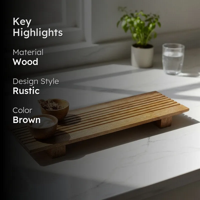 Linear Wood Serving Platter with Dual Dip Bowls - Three Piece Set media 2