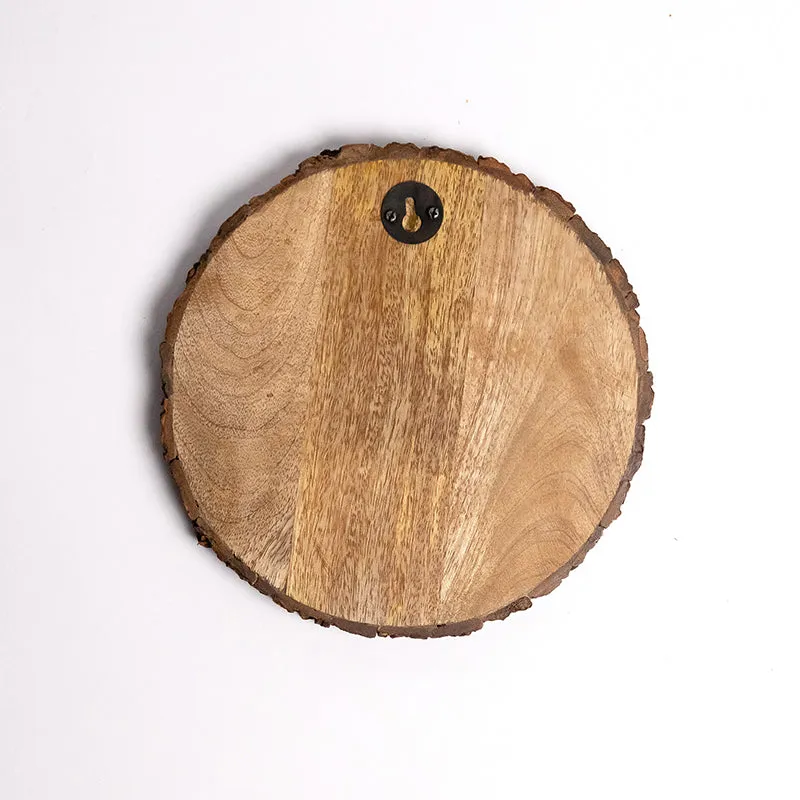 Back view of the round wooden showpiece with wall hanging hardware