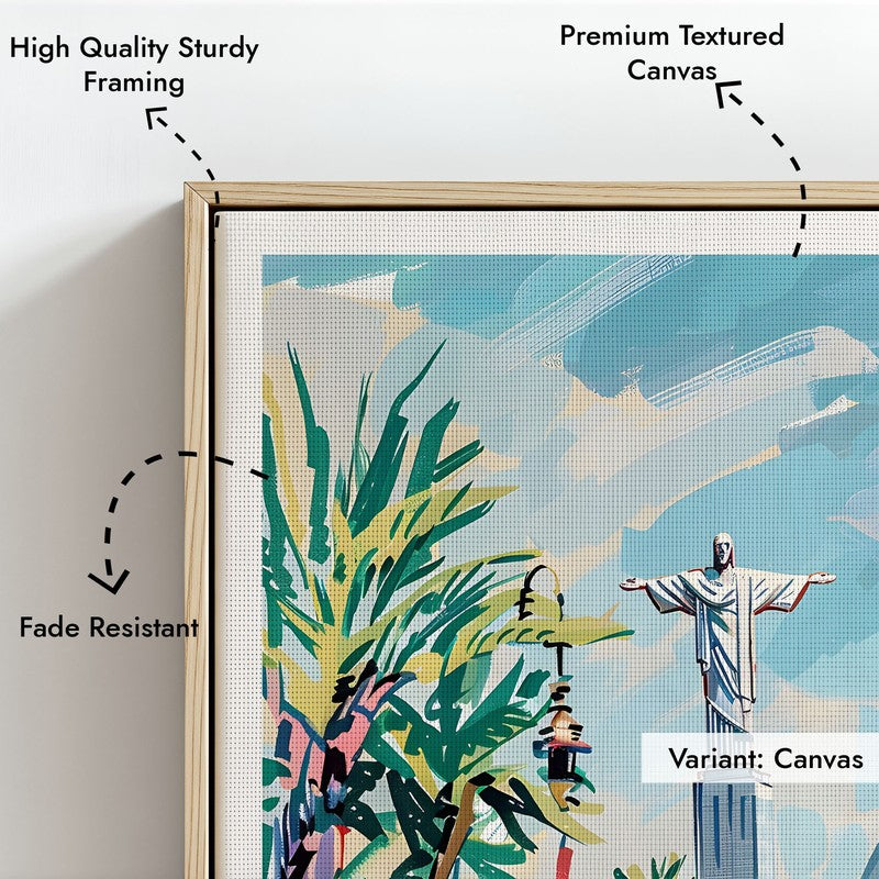 Vintage Rio De Janeiro Framed Canvas Archival Canvas Wall Painting - Natural Brown Frame media 6
