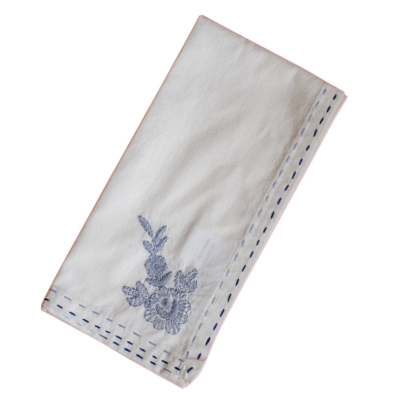 Threaded Blossom Embroidered Cotton Table Napkin (Blue) - Set Of Six media 5