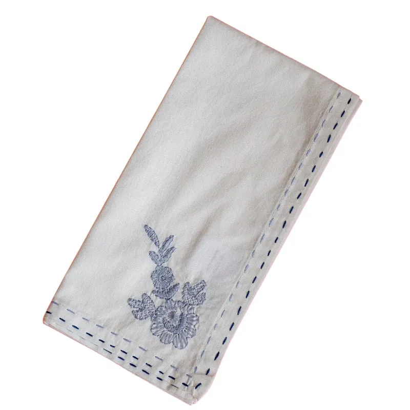 Threaded Blossom Embroidered Cotton Table Napkin (Blue) - Set Of Six media 5