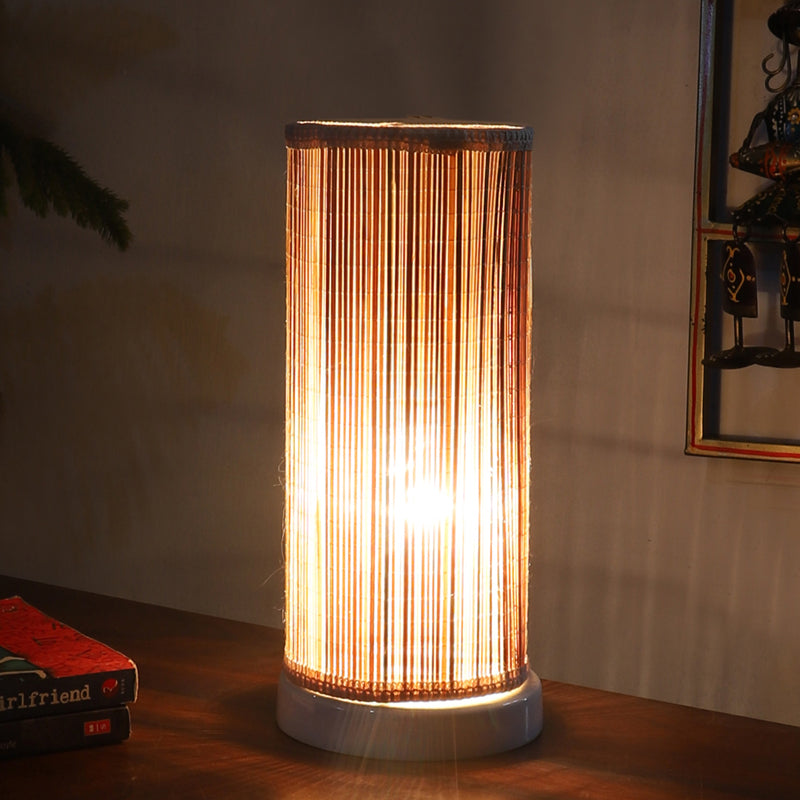 Seralya Cylindra Curve Bamboo Table Lamp - White
