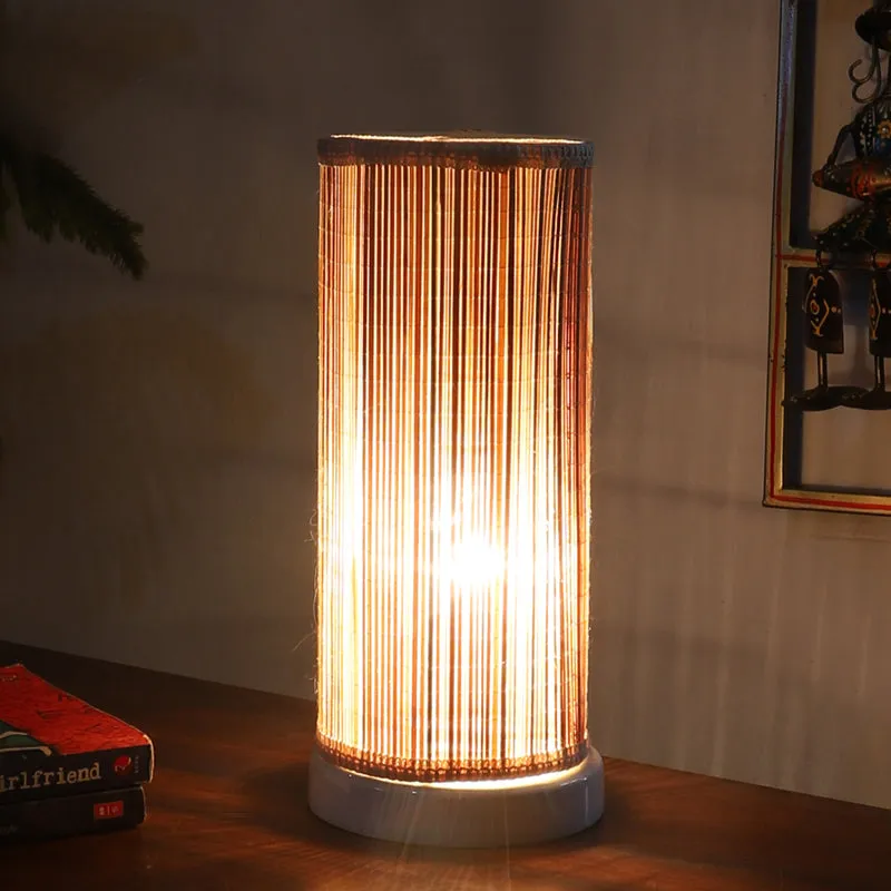 Seralya Cylindra Curve Bamboo Table Lamp - White media 1