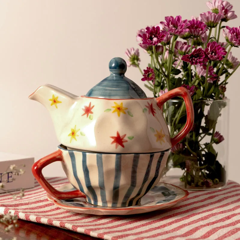 Rangoli Tea Cup with Tea Pot - Three Piece Set media 1