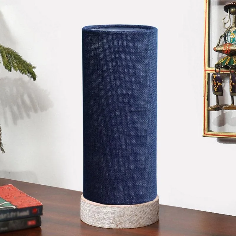 Ocra Tower Wooden Table Lamp With Jute Shade - Blue media 3