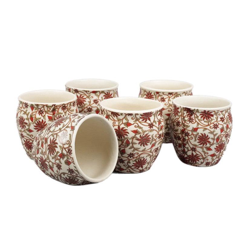 Vintage Red Petal Stoneware Kulhad(190 ml) - Set Of Six media 5
