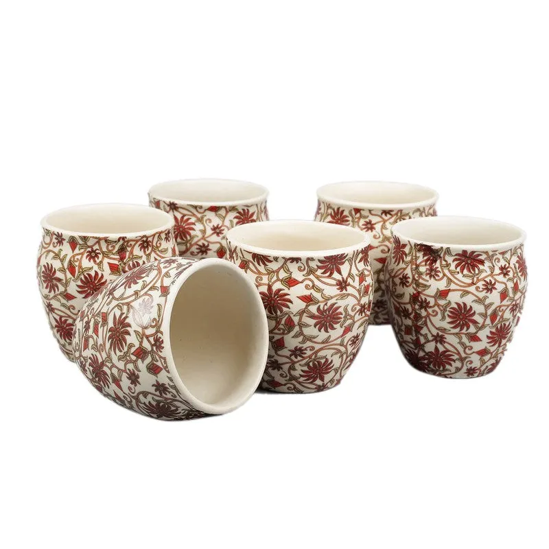 Vintage Red Petal Stoneware Kulhad(190 ml) - Set Of Six media 5