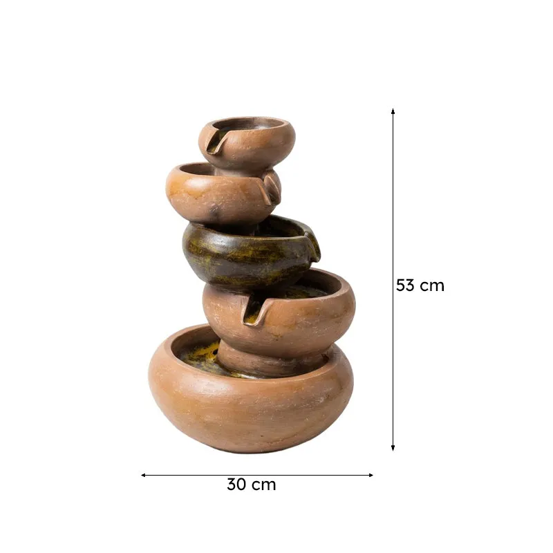 Brown tiered water fountain with visible size markings
