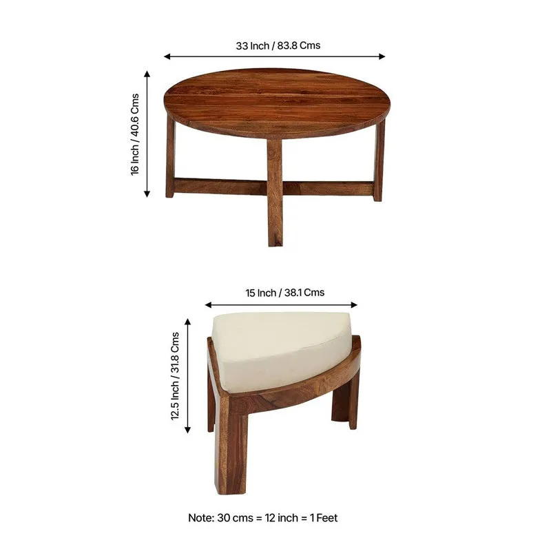 Gravex Sheesham Wooden Center Table with Stools and Cushions (Brown) - Nine Piece Set media 11