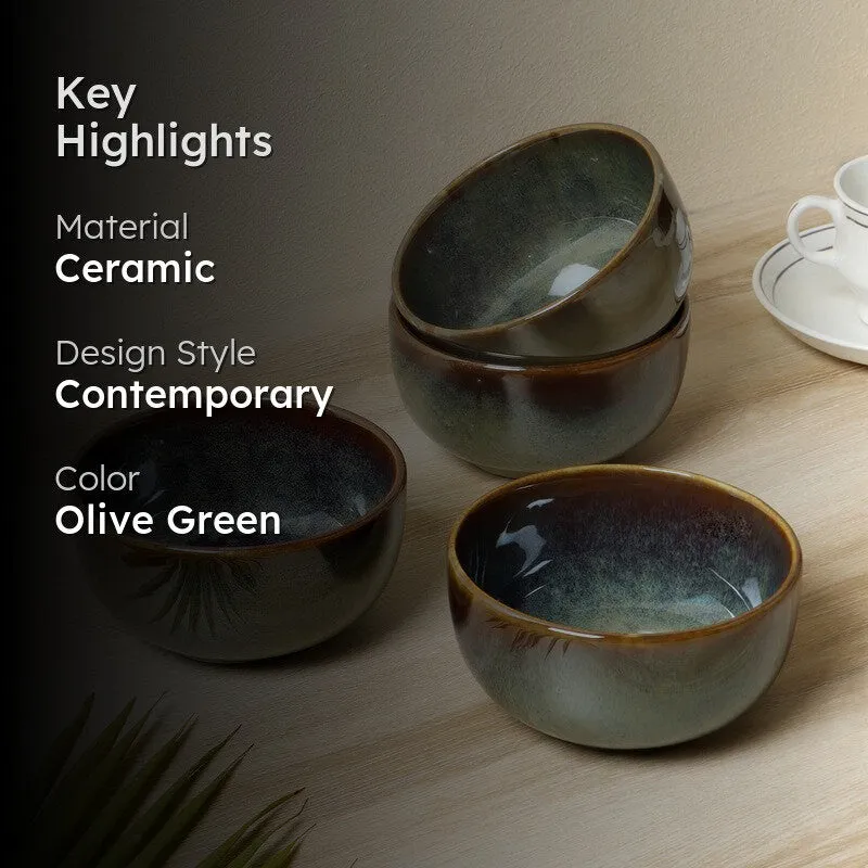ServeEase Snack Bowl (Olive Green,400 mL Each) - Set Of Four media 2